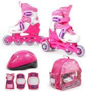 Zestaw COMBO PINK LED: 2w1 wrotko-rolki regulowane + kask + ochraniacze + torba SMJ sport